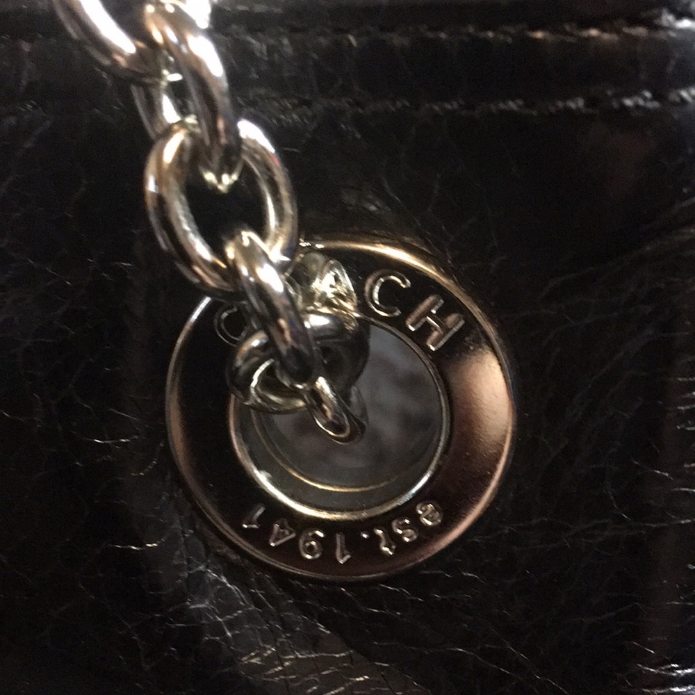 🎉HOST PICK🎉 NWT Coach Poppy Leather Slim Tote Blk Crackled Leather - Picture 8 of 17